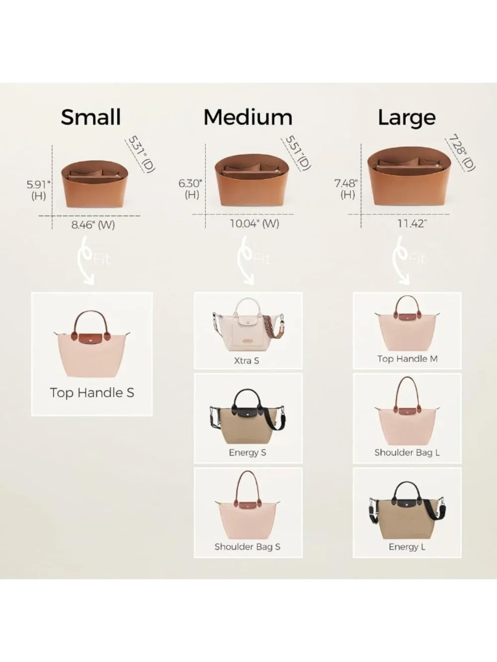 Ultra-Light Waterproof Handbag Purse Organizer Insert - Medium Size, Brown